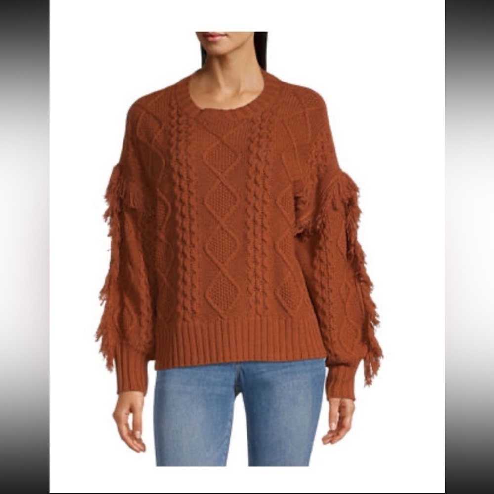 a.n.a Womens Crew Neck Long Sleeve Pullover Fringe Sweater